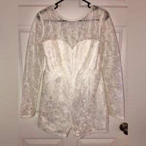 Lulus White Lace Romper Open Back with pockets